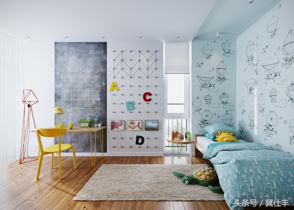 刀把型89㎡两居，老外设计师操刀，瓷砖很出彩，儿童房很温馨