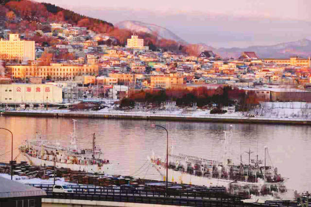 北海道函馆山雪景,冬天北海道函馆