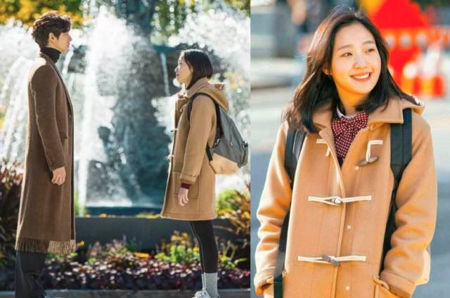 你和女主角之间只差一套韩系大衣,鬼怪同款牛角扣连帽大衣穿搭