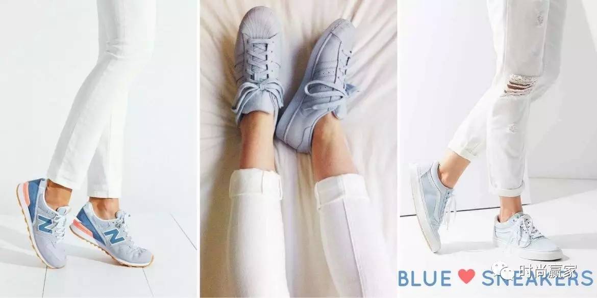 缤纷清爽的粉蓝色系球鞋，摇身成为漂漂型格少女