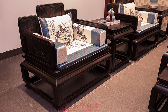 红木沙发经典檀雕图案,木韵乌金木沙发