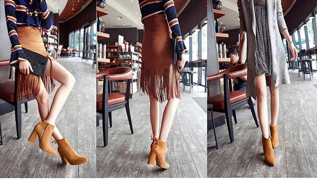 新款短靴粗跟尖头软皮加绒马丁靴,短靴圆头软皮棉靴