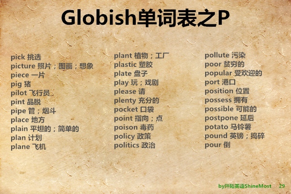 英文学习超级干货:Globish的1500个单词表之P
