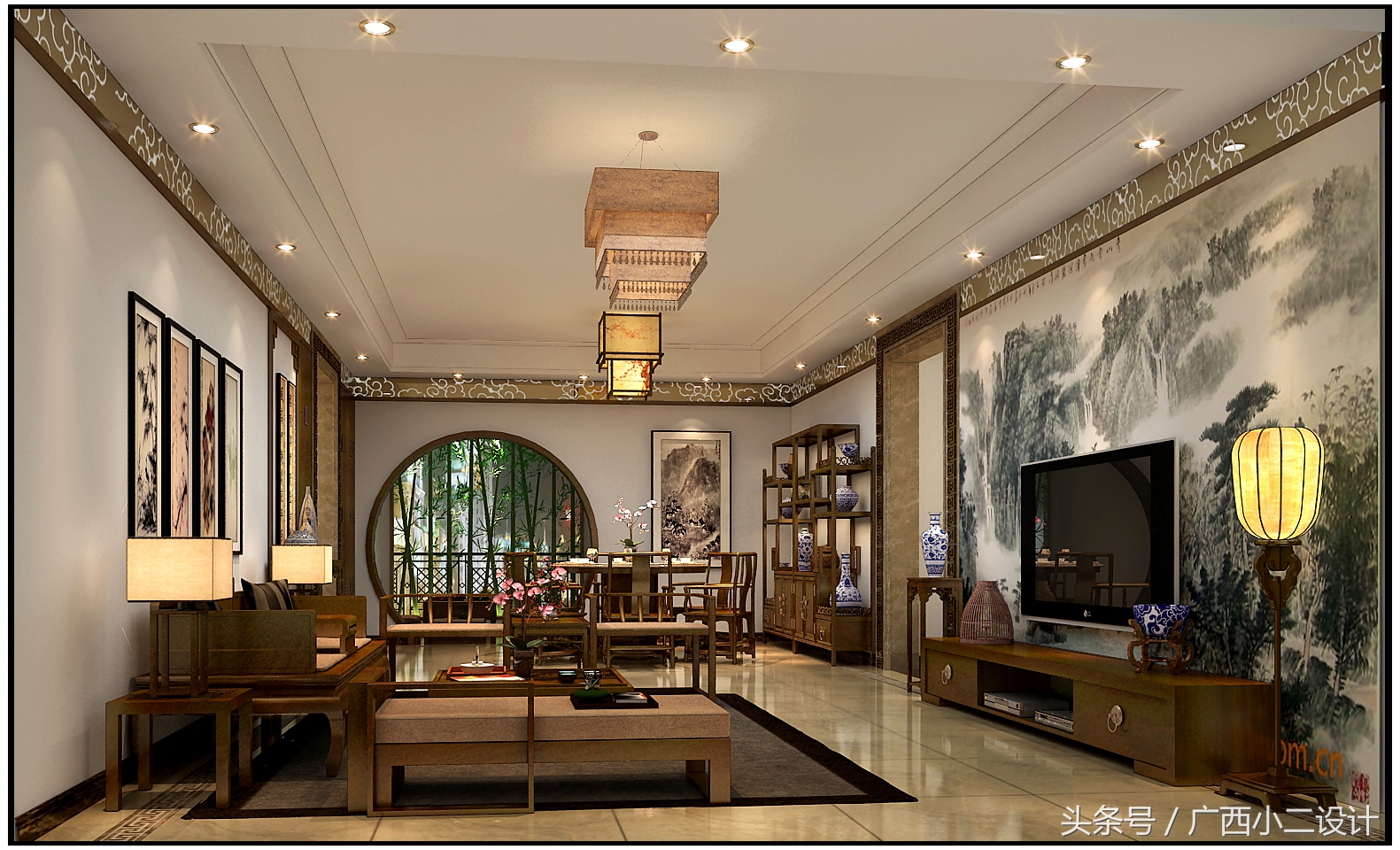 漂亮的中式客厅设计效果图,新中式风格客厅效果图