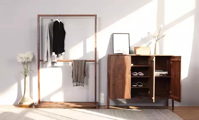 实木衣帽架摆放效果图,实木家用落地式衣帽架超强收纳