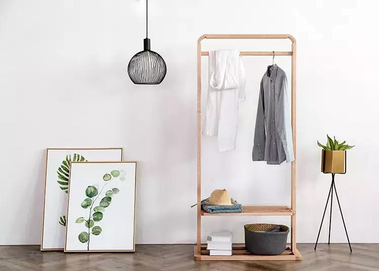 实木衣帽架摆放效果图,实木家用落地式衣帽架超强收纳