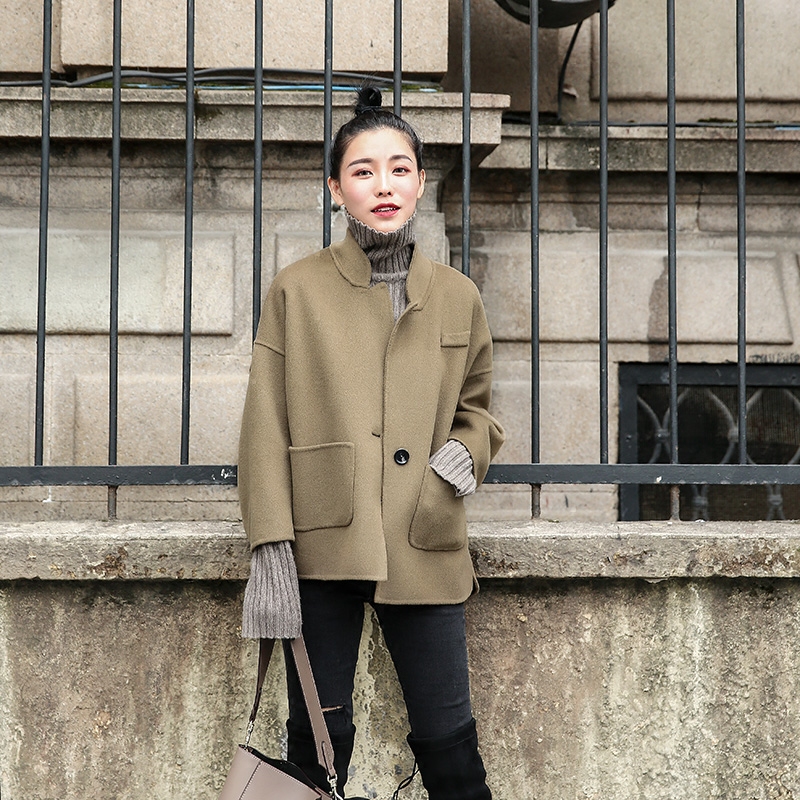 韩系高端双面羊绒大衣女毛呢外套,韩版羊绒大衣短款女茧型