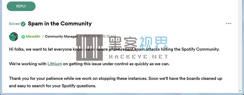 Spotify论坛被网络*子骗**利用全球众多知名企业莫名“背锅”