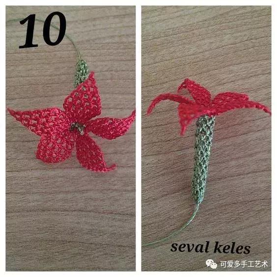 只是用针穿上了线不断绕圈打结，做出来的仿真花竟然比钩的还好看