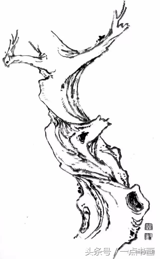 国画示范,国画老树的画法
