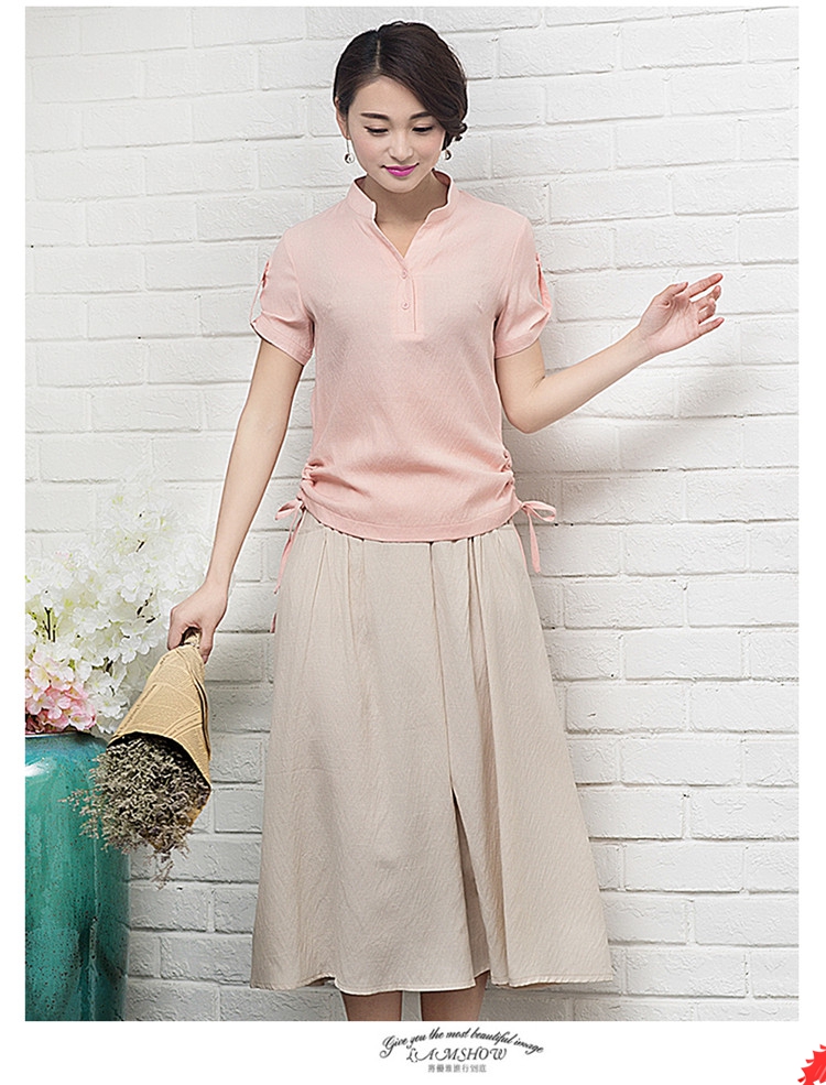 散发强大女神气场，让人过目不忘的棉麻立领中长裙套装