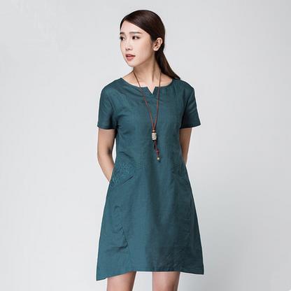 光腿穿裙子好看吗,棉麻显瘦通勤气质显腿长连衣裙