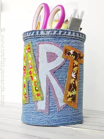 旧物改造牛仔裤收纳盒,旧牛仔改造壁挂收纳袋