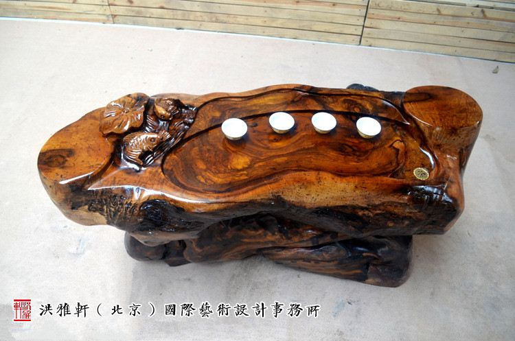 鸡翅木根雕茶台翻新完工,实木树根雕茶几