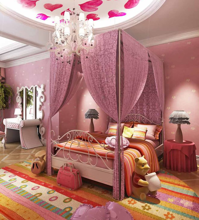 儿童房床简约风推荐,儿童房女孩卧室粉色床幔