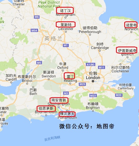英超城市球队分布图,英超各球队所在城市