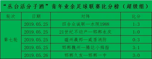 2019年邯郸市“丛台活分子酒”青年业余足球联赛第七轮战罢