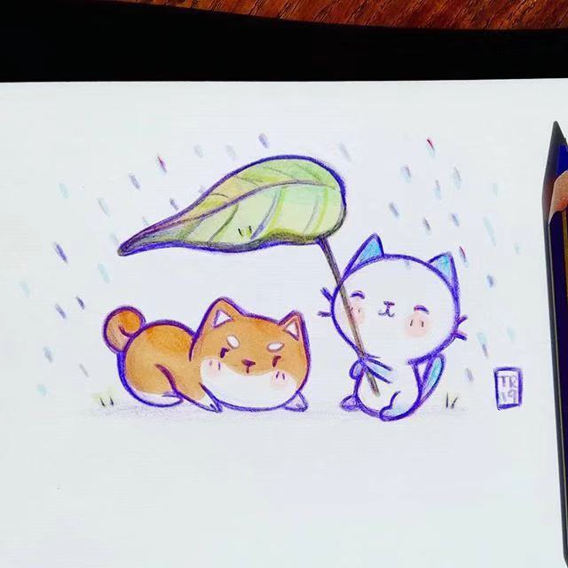 超可爱的一组铅笔画,100幅治愈系故事小插画彩铅