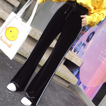 秋冬毛呢格纹阔腿裤,窄版黑色呢子阔腿裤秋季穿搭