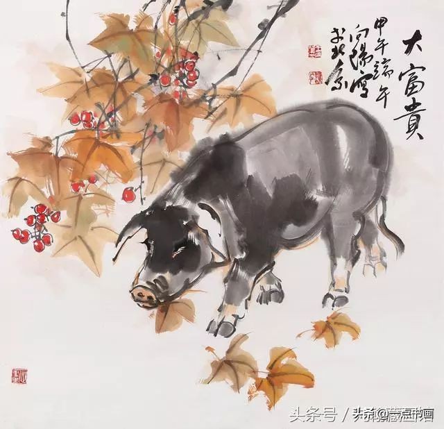 简单猪画画教学,国画写意猪图大全