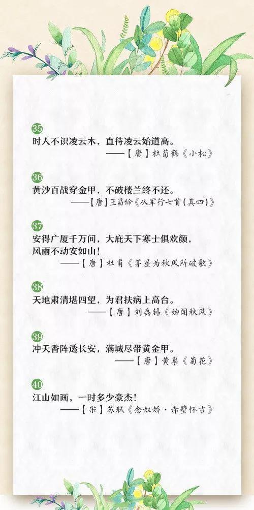 100句最经典的古诗词励志,人民日报60句励志古诗文送给孩子