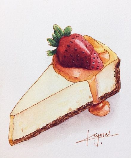 水彩森系小清新插画甜品,手绘治愈系甜品插画