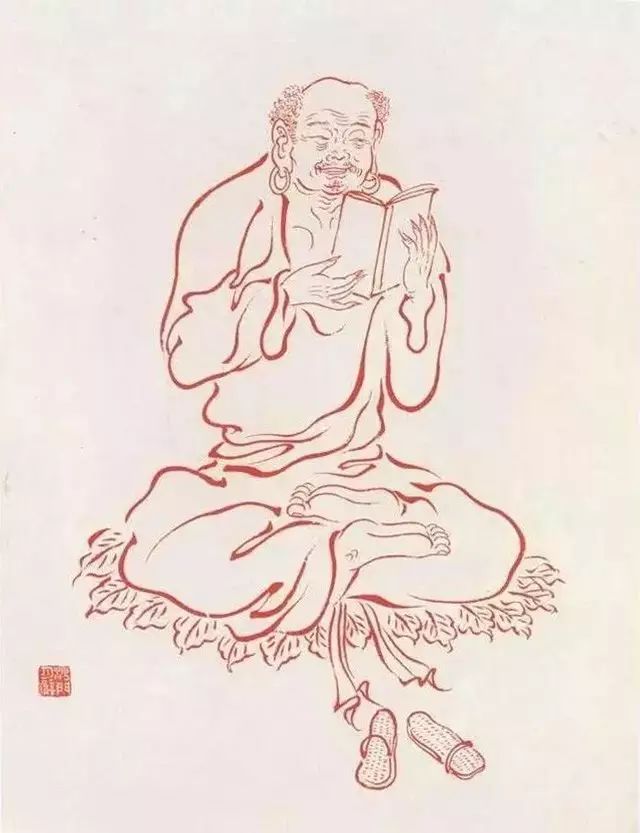 弘一法师的蓝底描金十八罗汉作品,弘一大师100万罗汉图写意