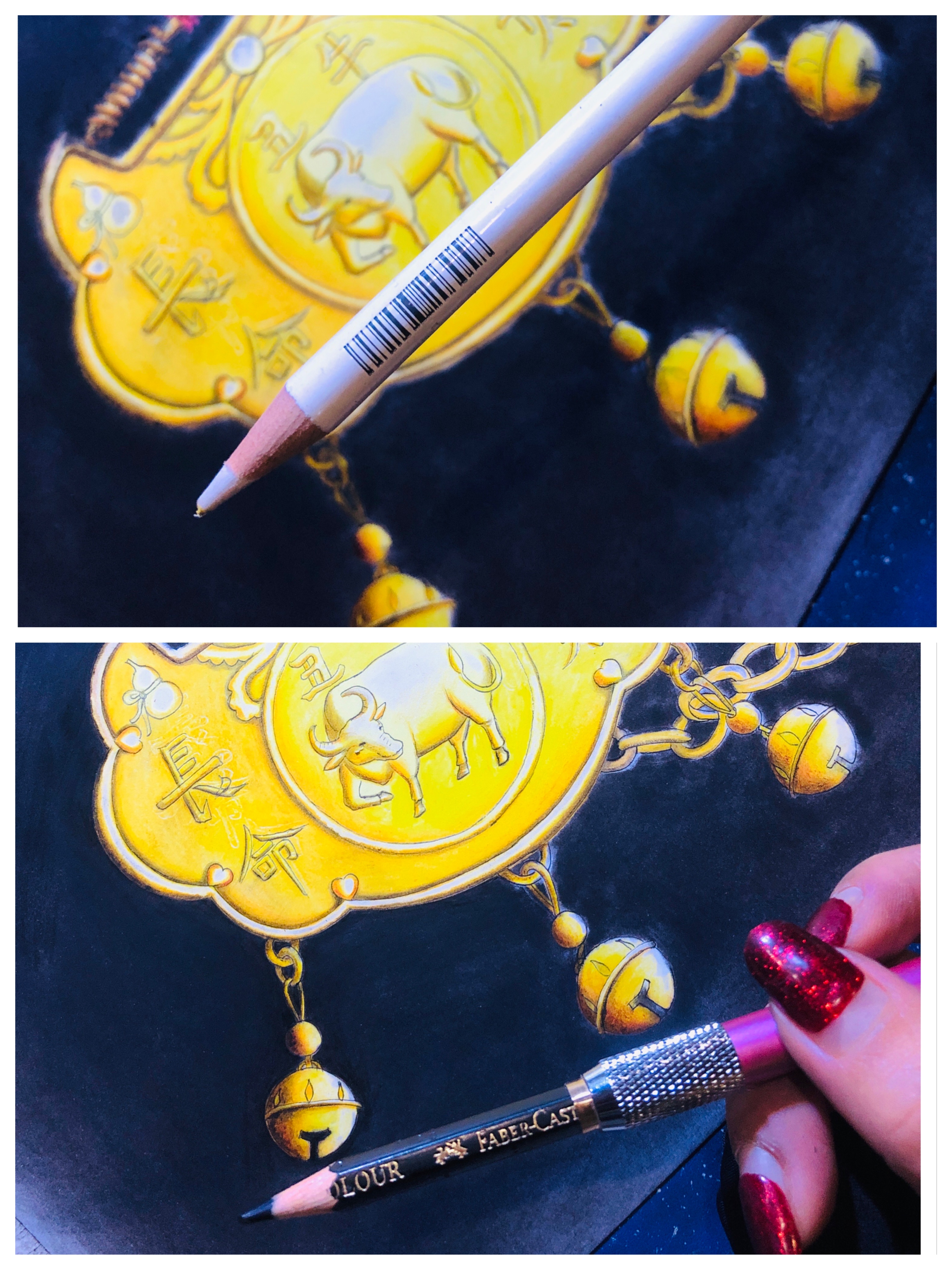 长命锁手绘,长命锁简笔画作品