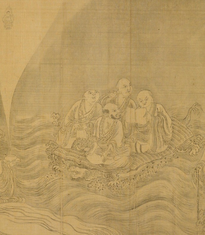 清代仿李公麟的白描长卷十八罗汉图，虽是仿作但还有些原作的风貌