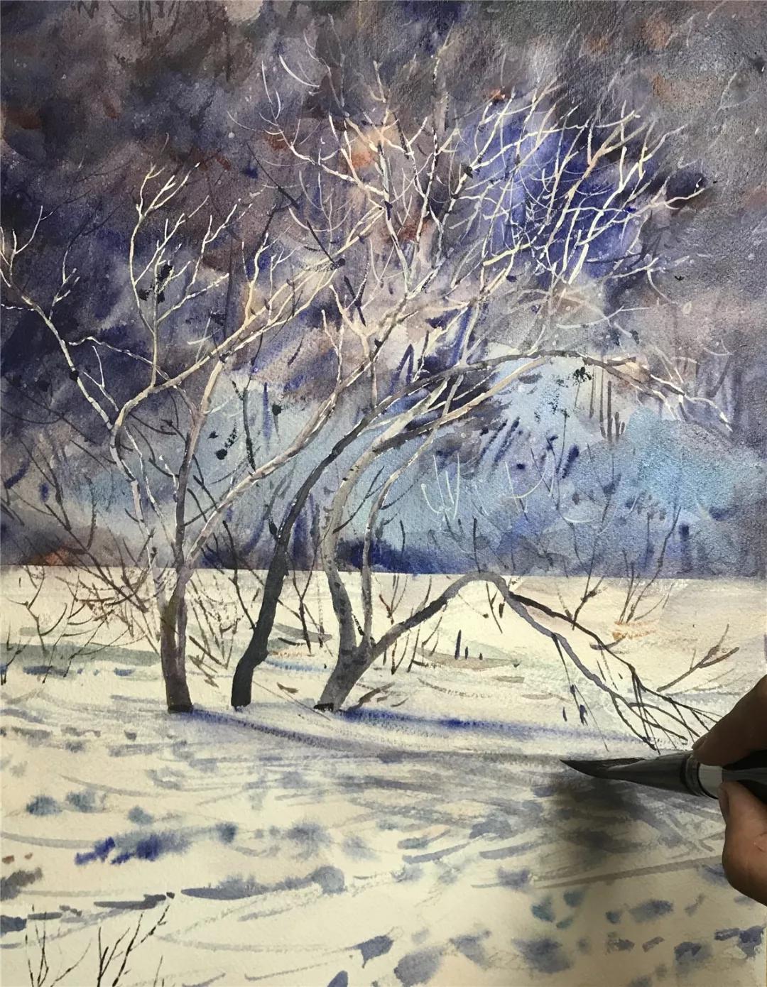 100幅风景写生水粉画教程,如何画雪景图水彩画教程