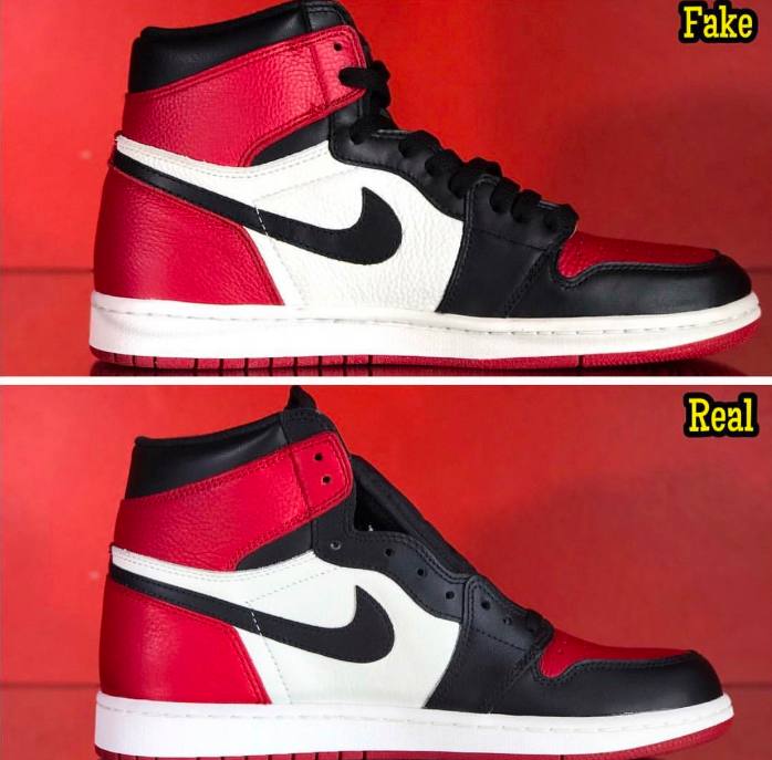 aj1mid芝加哥黑红脚趾真假鉴定方法,aj黑脚趾正品对比