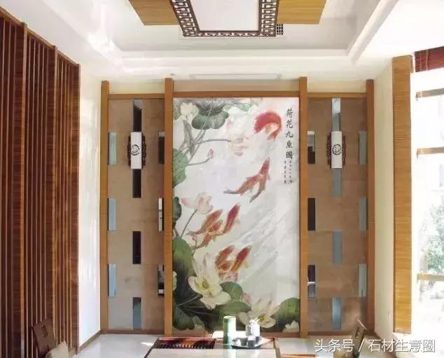 清水出芙蓉天然去雕饰木雕,鱼肚白石材背景墙现代简约