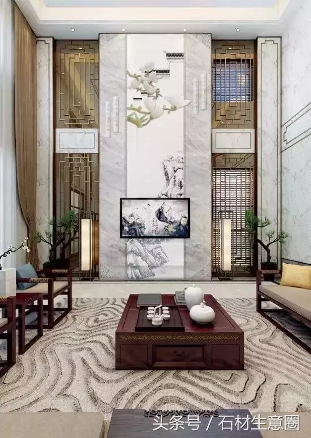 清水出芙蓉天然去雕饰木雕,鱼肚白石材背景墙现代简约