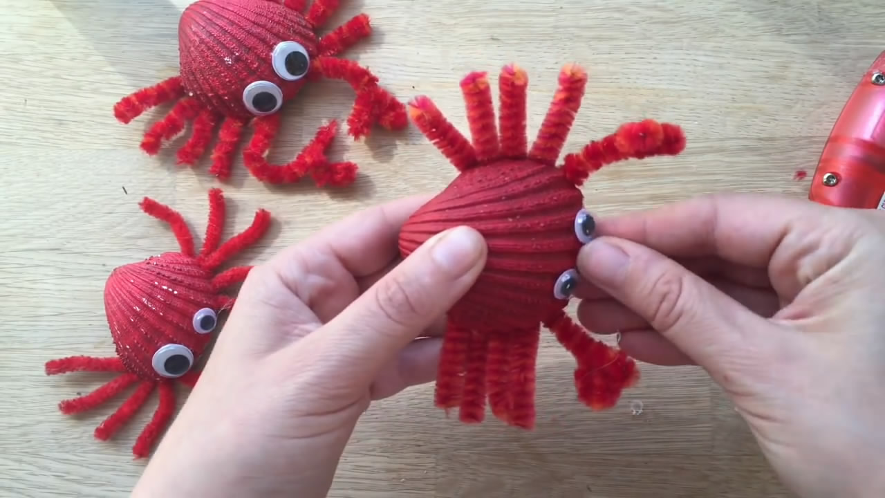 手工制作螃蟹壳diy,贝壳diy手工制作过程