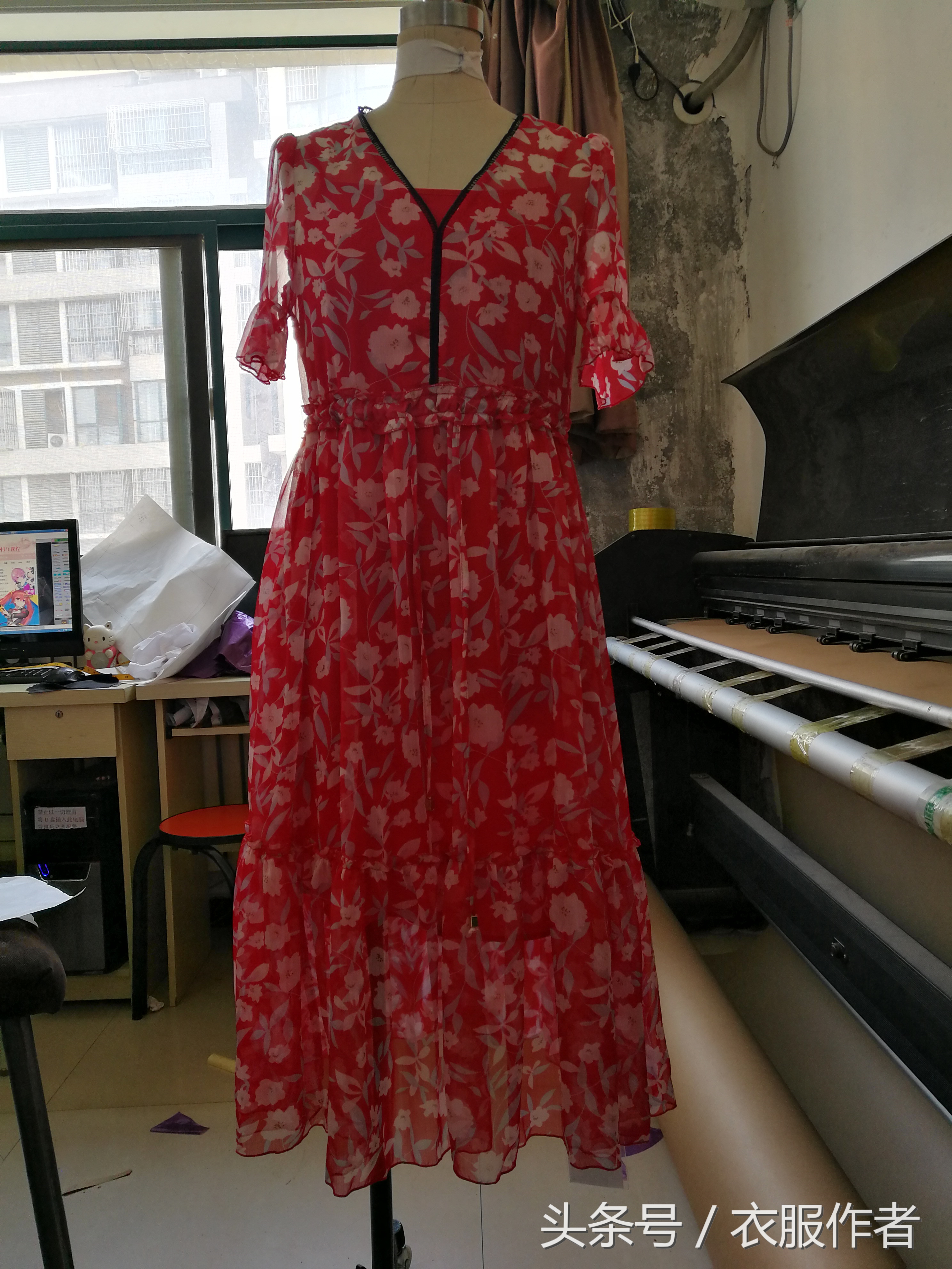 宽松款桑蚕丝落肩袖连衣裙纸样,复古宽松雪纺连衣裙纸样