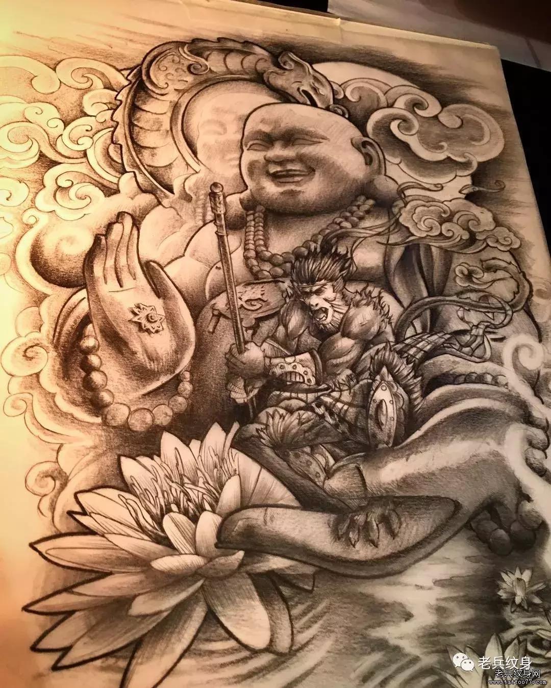 孙悟空打牛魔王纹身手稿,孙悟空盖世英雄纹身手稿