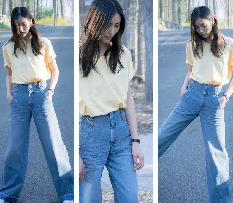 宽松t恤配阔腿裤慵懒,想要腿变长