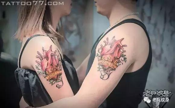 老兵手臂纹身作品欣赏,老传统小图情侣款纹身手稿