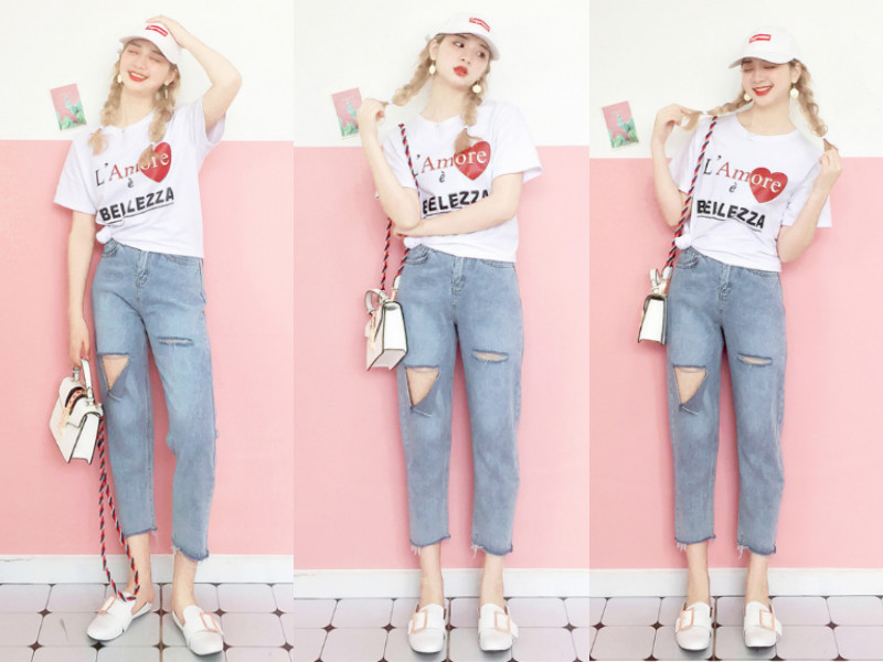 高腰哈伦裤女搭配短衣服,格子束脚哈伦裤搭配短装t恤