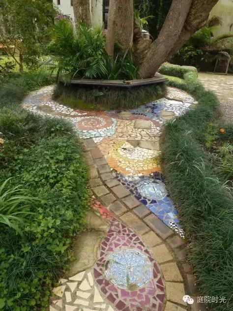 庭院小路台阶铺装效果图,马赛克庭院铺装