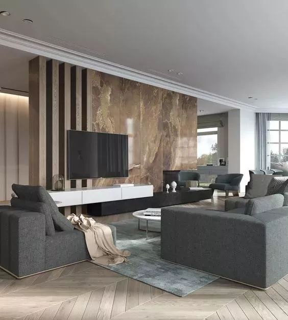 客厅电视背景墙简约小柜子效果图,2021现代简约背景墙效果图客厅