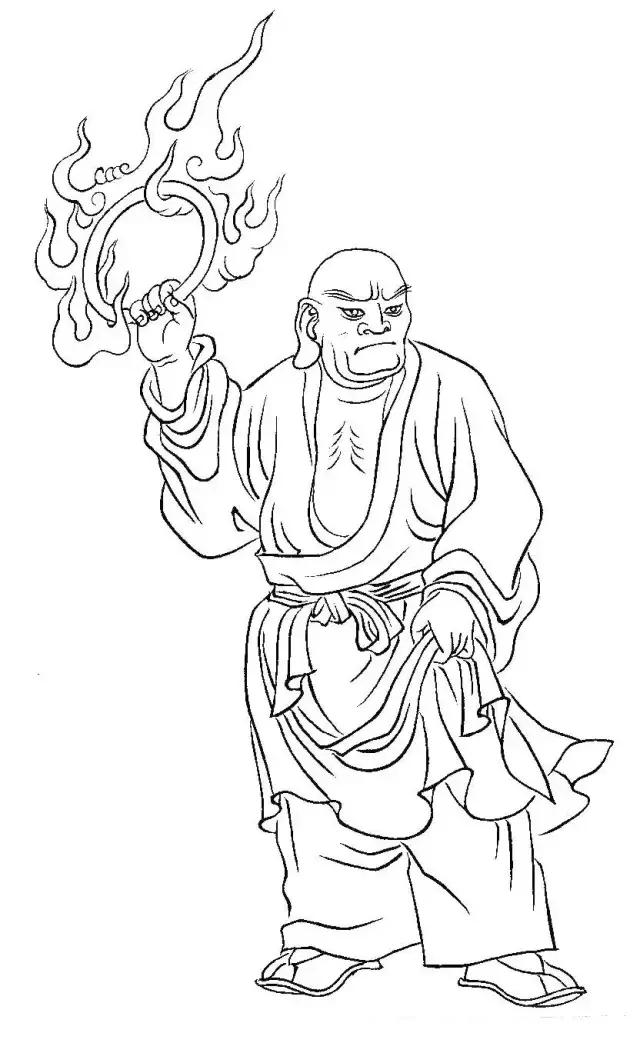 罗汉白描画稿,小写意罗汉图白描