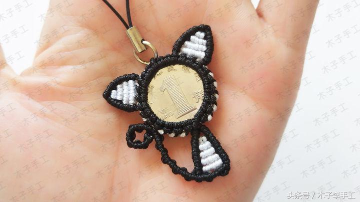 编织硬币小猫挂件,硬币挂件编织教程猫头