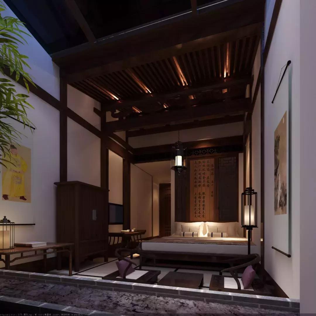 中式民宿效果图手绘,古风民宿正立面图设计图