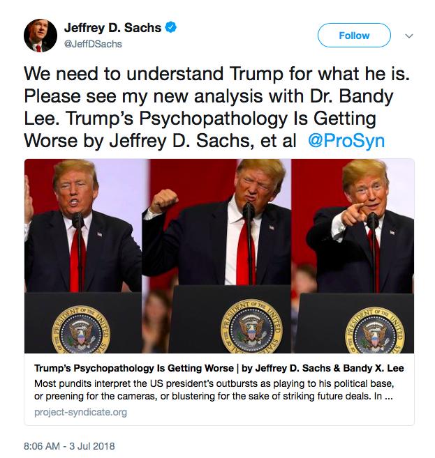 精神病学专家署文称：特朗普的精神病正日益恶化