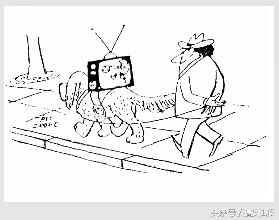 外国幽默画评析：边遛狗边看世界杯，以假乱真，假戏真做！