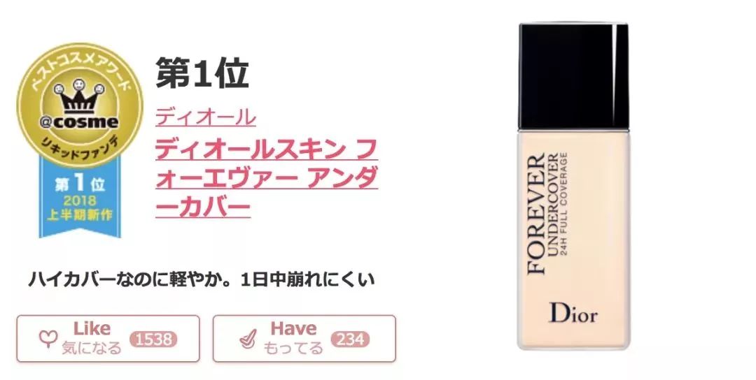 2018cosme大赏完整名单,2020上半年cosme美妆大赏