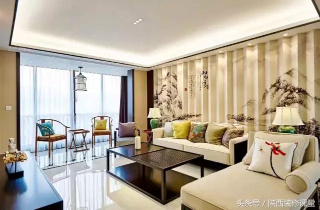 中式无主灯客厅吊顶效果图,80平客厅法式吊顶