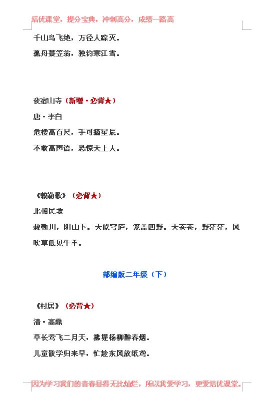 1-9年级75篇必背古诗词,1-9年级必背古诗文999篇