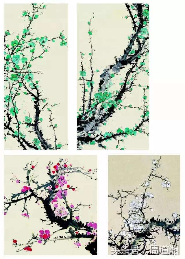梅花花朵的国画画法视频,大写意梅花枝干国画画法